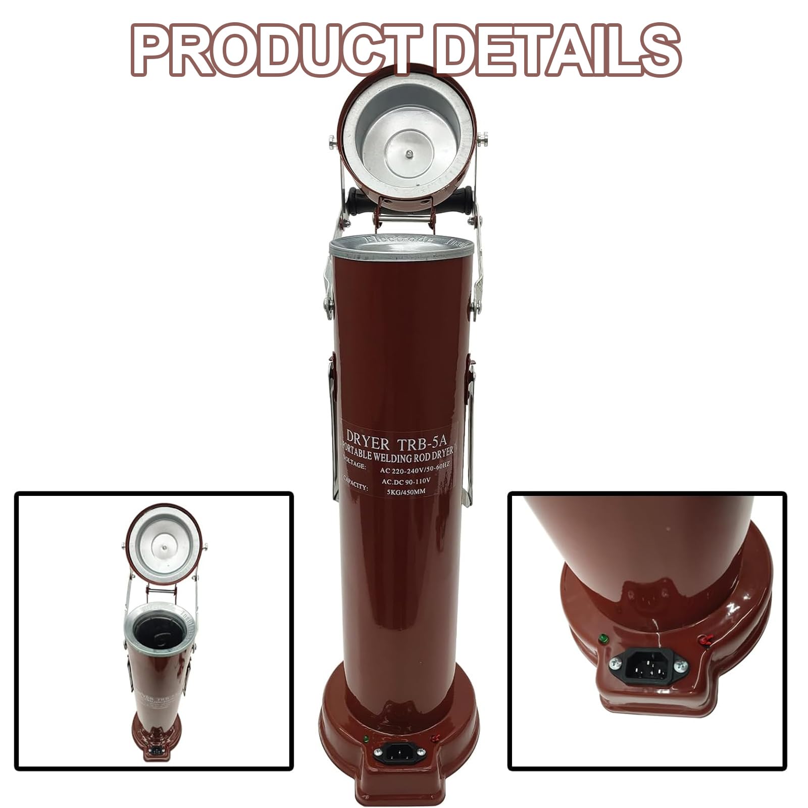 Secador de varillas de soldadura de 11 lb, horno portátil para secado de electrodos, horno de alta resistencia para varillas de soldadura, soporte para soldadura, capacidad para electrodos de 18"