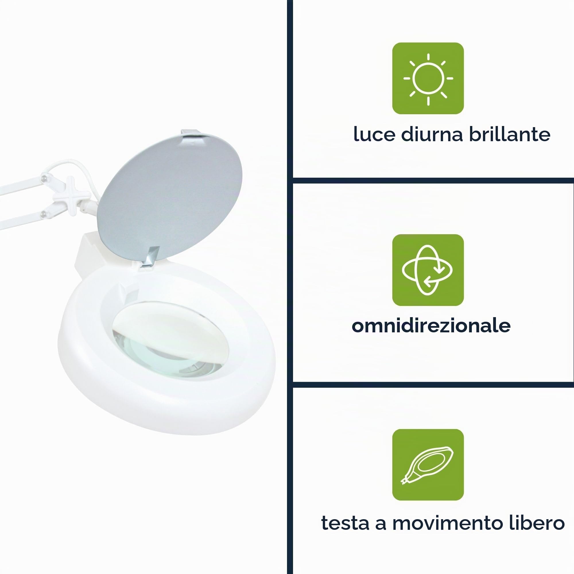 Velleman Lampada con lente e morsetto, 22 W con braccio orientabile, ingrandimento 3x, lente in vetro 8 diottrie 120 mm, per lettura, diamond painting, hobby e lavori di precisione, bianca