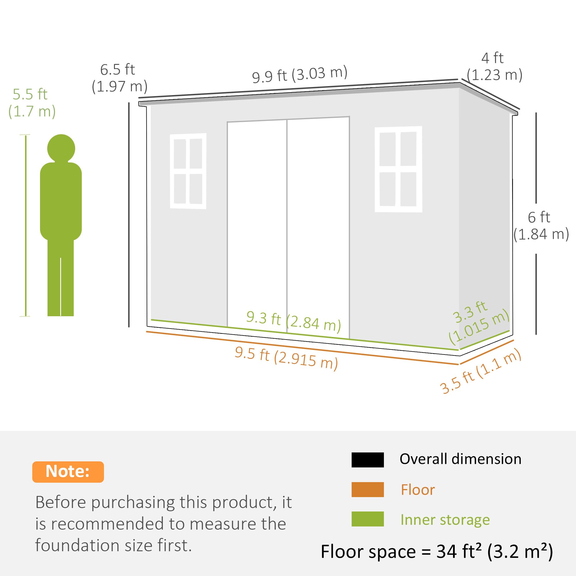 Outsunny 10 x 4 ft Plastic Garden Shed, Outdoor Storage Resin Shed with Floor, Double Windows, Lockable Doors and Vents, for Tools, Bike, Generator, Grey — view 7