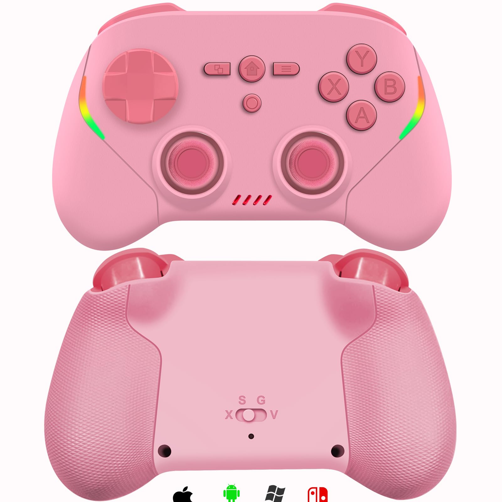 Megadream Wireless-Controller für iPhone/Android/Switch 2/Switch/PC, Smartphone-Gamepad mit Hall-Effekt-Joysticks/Trigger/Turbo/RGB-Beleuchtung, für Genshin Impact, COD (Rosa)