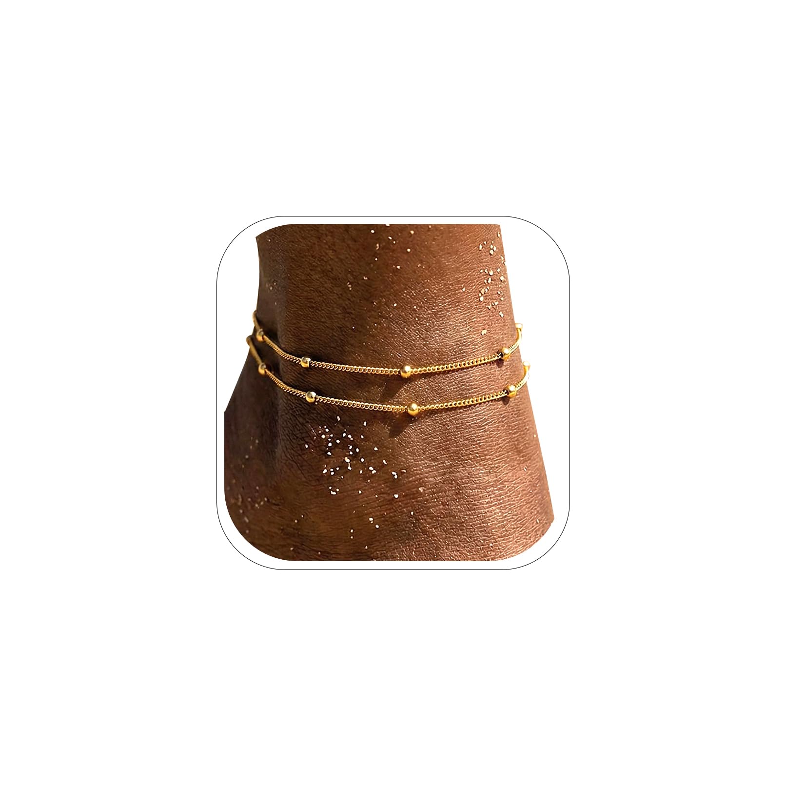 FOCALOOK 14K Gold Plated Anklets for Women, Plus Size Anklet Bracelet Chain