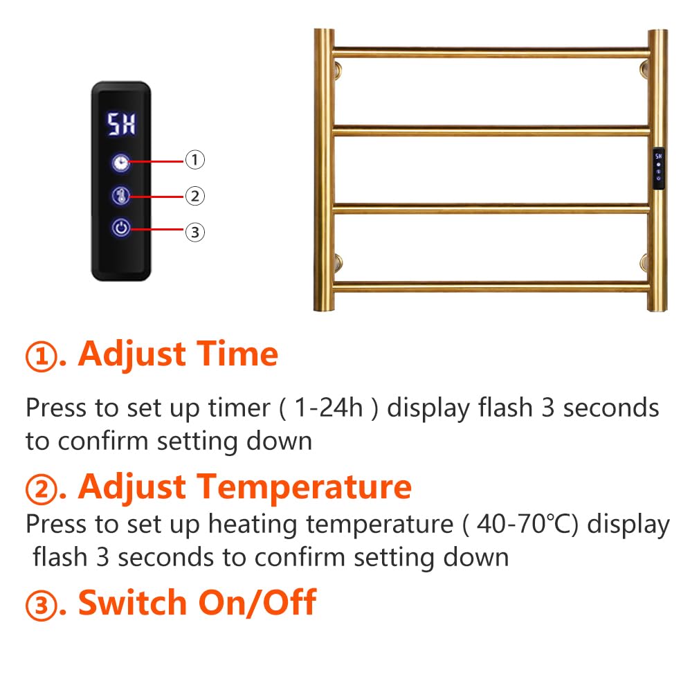 Handtuchwärmer mit integriertem Timer, goldener Handtuchwärmer fürs Badezimmer, Wandmontierter Handtuchwärmer fürs Badezimmer, elektrischer Handtuchhalter mit Heizung, Edelsta(Silver-Plug-in)