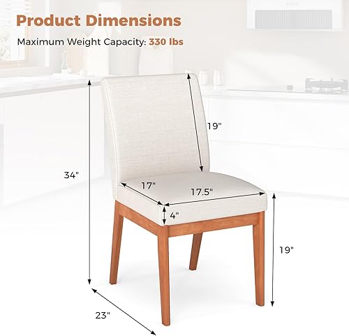 Miniatura 3 de Giantex Juego de 2 sillas de comedor tapizadas, sillas laterales sin brazos de cocina con patas de madera de goma, asiento acolchado y respaldo