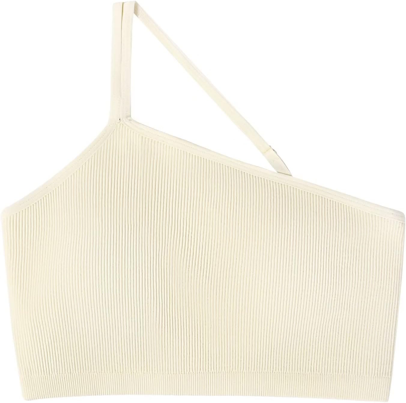 INIBUD One Shoulder Sports Bra Bralette for Women Seamless Bandeau Removable Padded Adjustable Strappy Summer Bra Top - Image 6