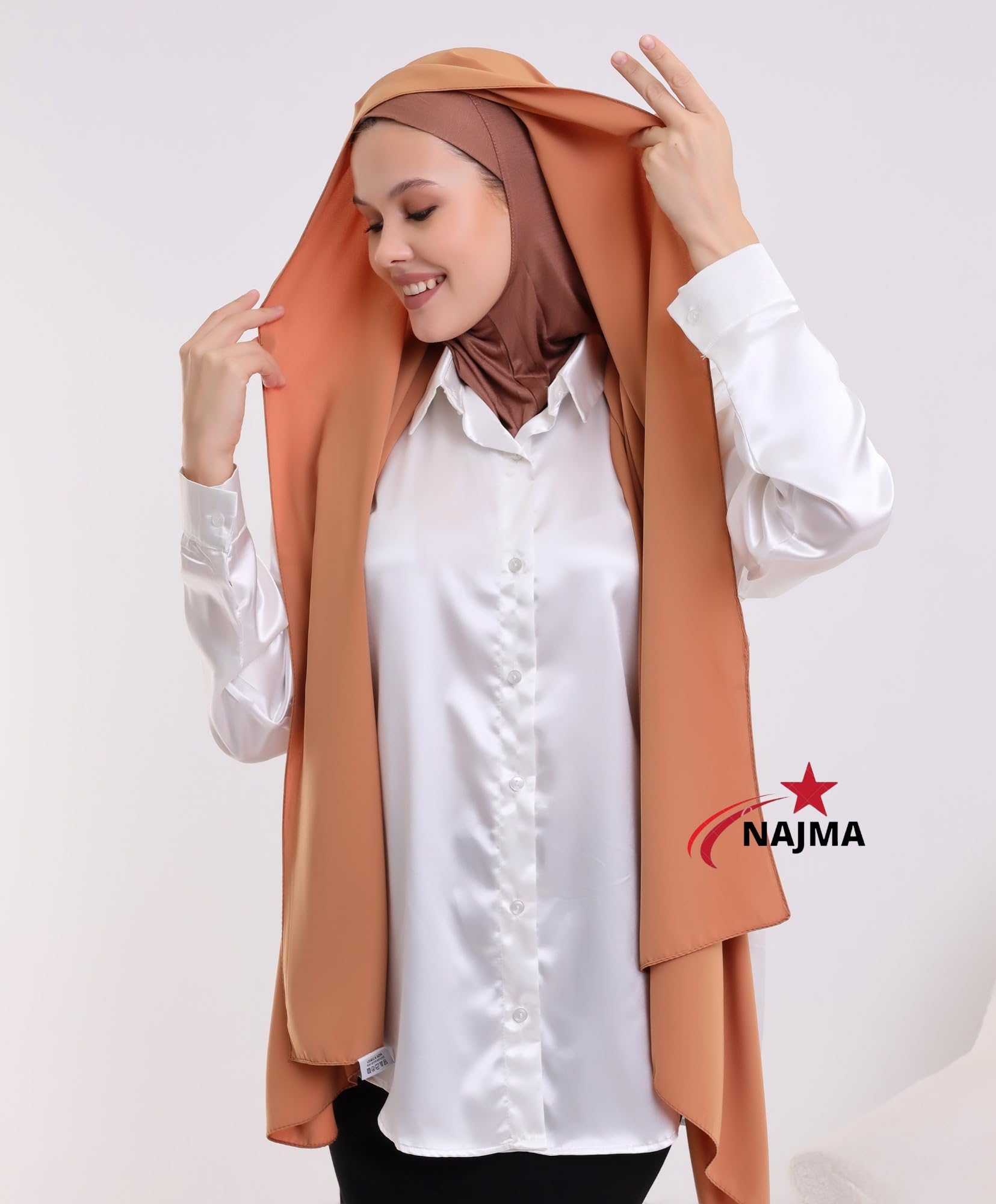 NAJMA Hijab soie de médine 2 en 1 Hijab avec bonnet cagoule intégré et attaché au foulard à enfilet pratique,Hijab sport respirant attaché avec voile,hijab ninja opaque léger doux pratique,