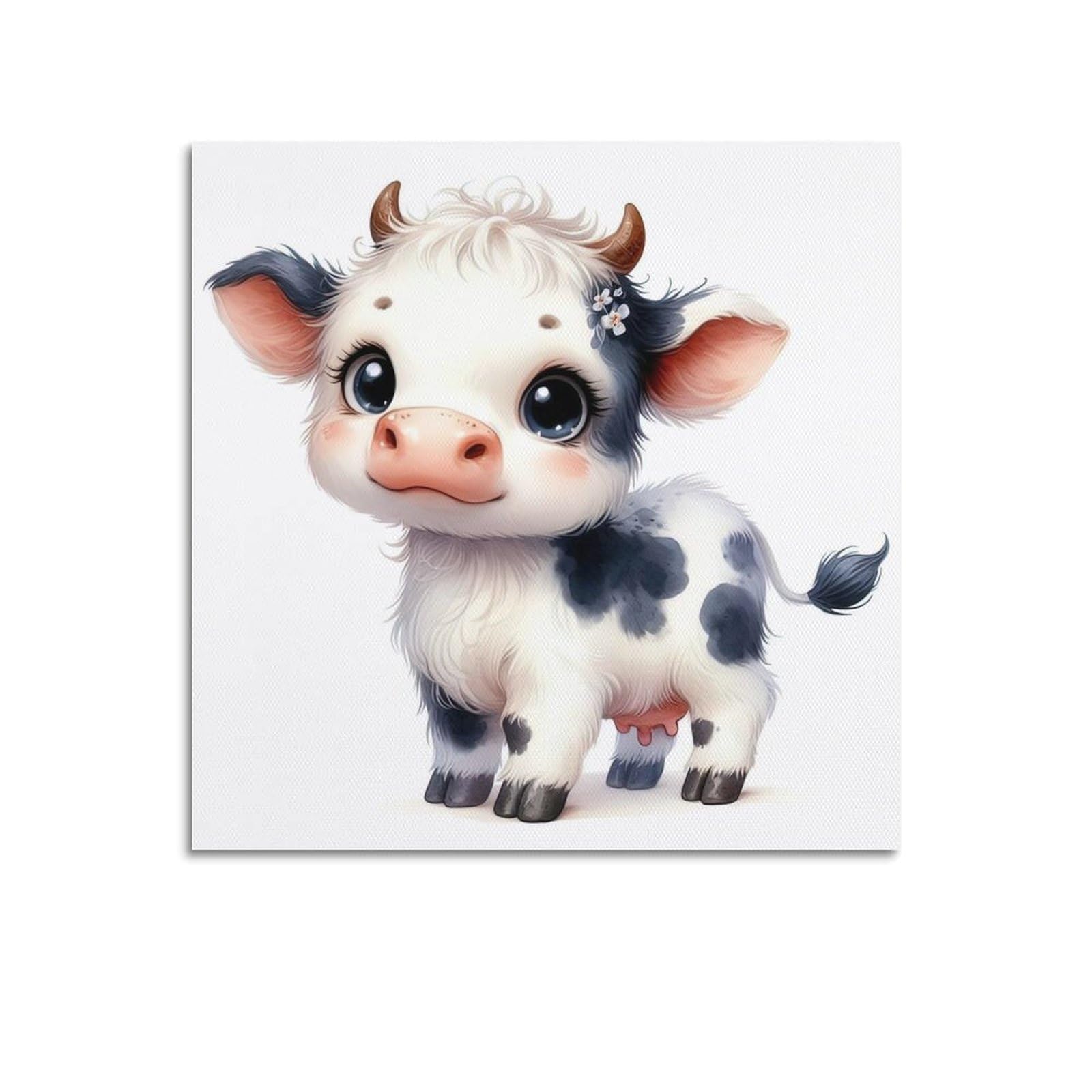 WPHSFX Animal Poster Flowered Calf Poster Decorative Painting Canvas Wall Posters And Art Picture Print Modern Family Bedroom Decor Posters 16x16inch(40x40cm)