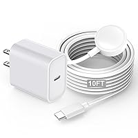 Vista 4 de Cargador rápido para Apple Watch, USB C de 20 W, adaptador de enchufe de cargador de iPhone Watch y largo de 6.6 pies, cable de carga rápida