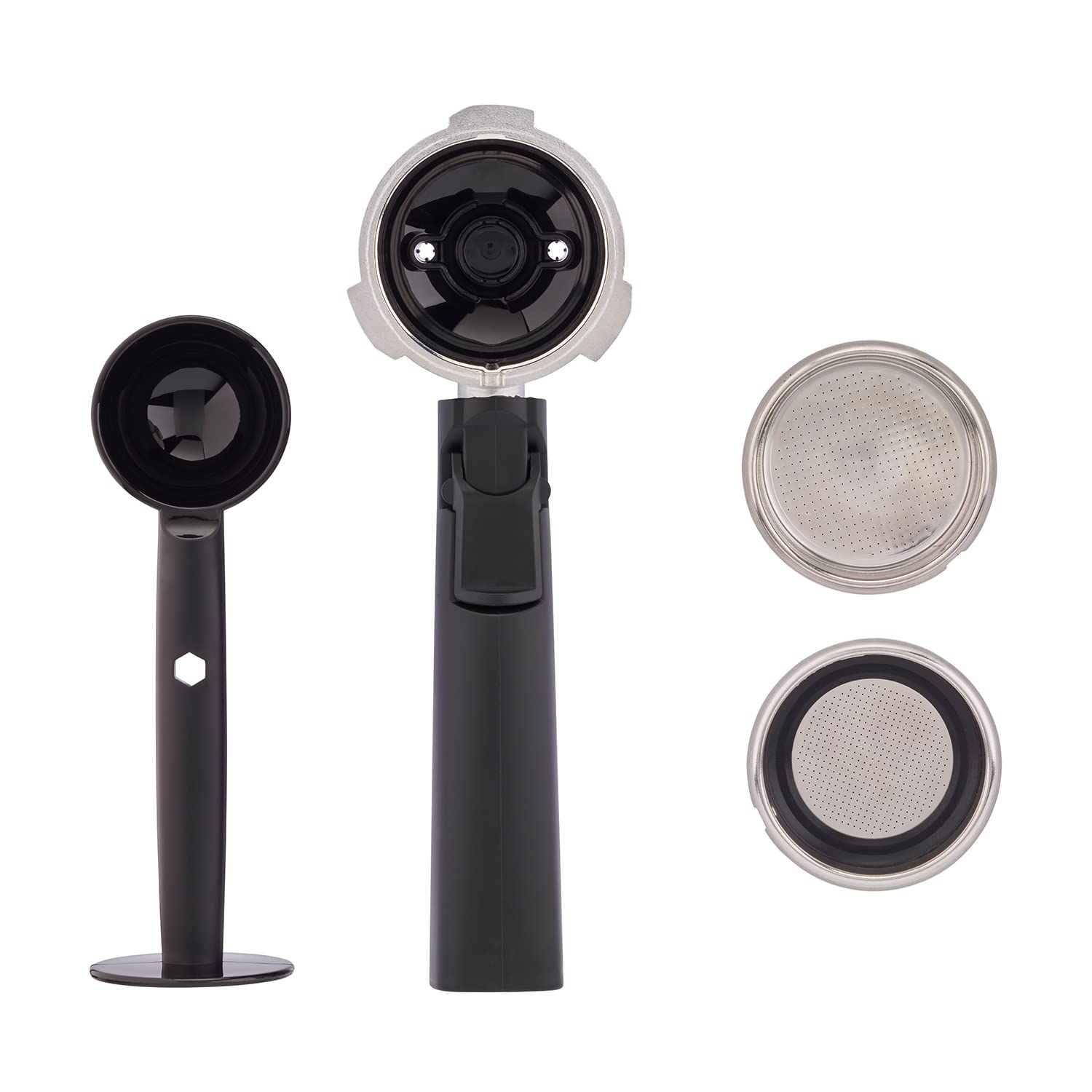 TZS First Austria Espresso Siebträgermaschine elektrisch, mit professionellem Milchschäumer, tauglich für Pads, 1,5 L Wassertank, inkl. 2-in-1 Messlöffel und Tamper, Edelstahl/Schwarz