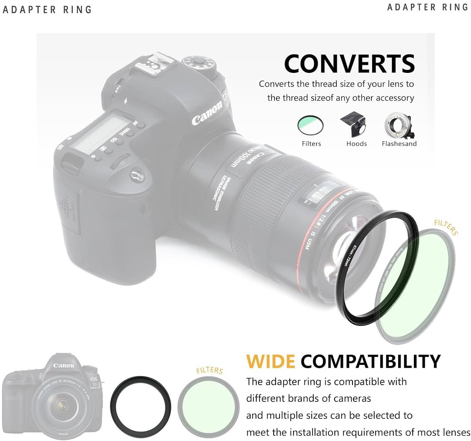 77mm to 72mm Step-up Adapter Rings Filter Adapter Black Metal Step Down Filter Ring Adapter Compatible with All Brand UV CPL ND Camera Lens Filter Stepping Rings 77mm-72mm