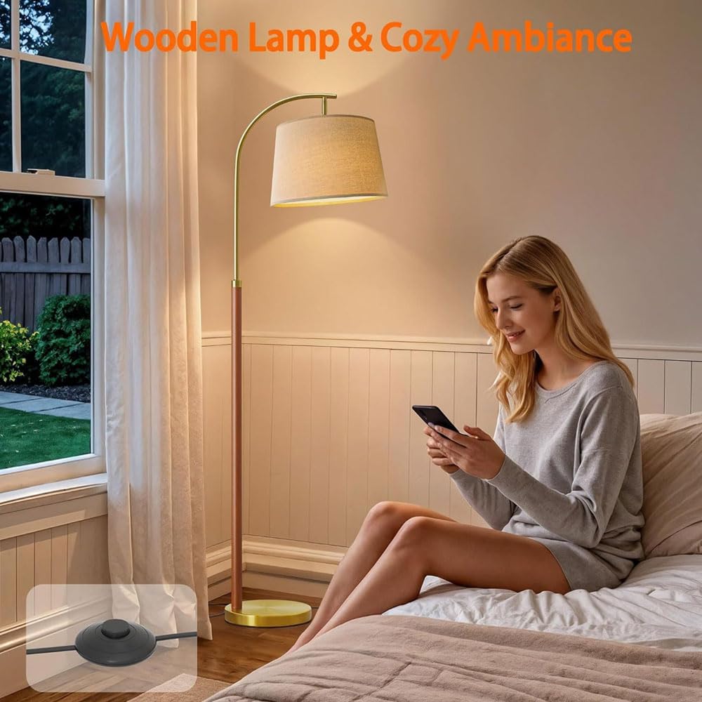 Lampa podłogowa z funkcją ściemniania, wysoka lampa stojąca z beżowym kloszem i ciężką podstawą, 3 temperatury barwowe, idealna do sypialni, biura, kącika do czytania, dekoracja przedszkola