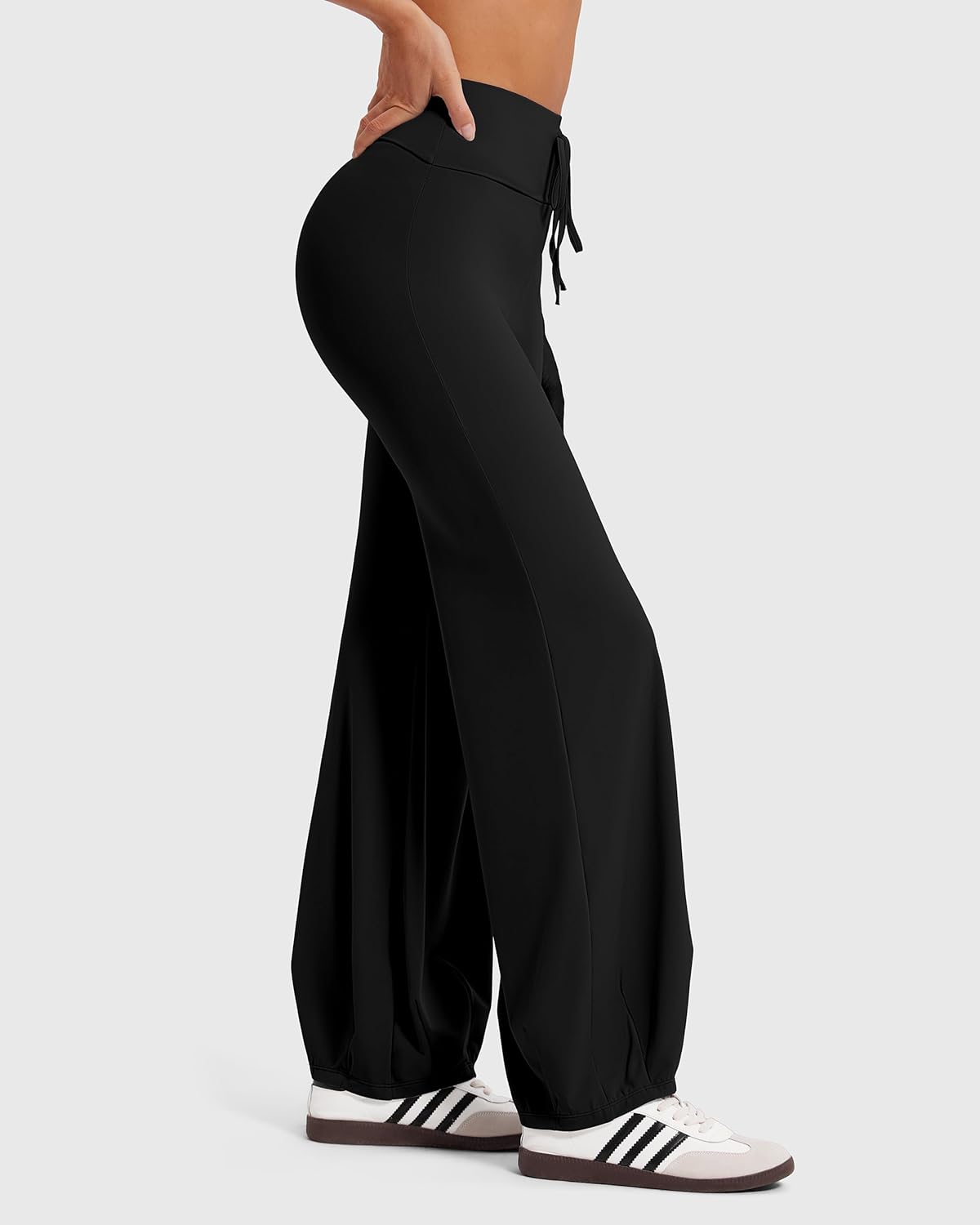 MOOSLOVER Women Bubble Yoga Pants Drawstring Fold Over Flare Leggings Pilates Casual Lounge Pant - Image 2