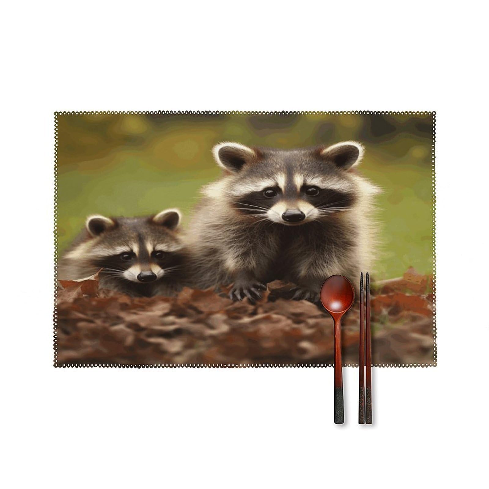 Raccoon Placemats Set of 4 Heat Resistant Non-Slip Place Mats Reusable Dining Table Mats Canvas Place Mat Anti-Fading Waterproof Placemats for Dining Table Decor
