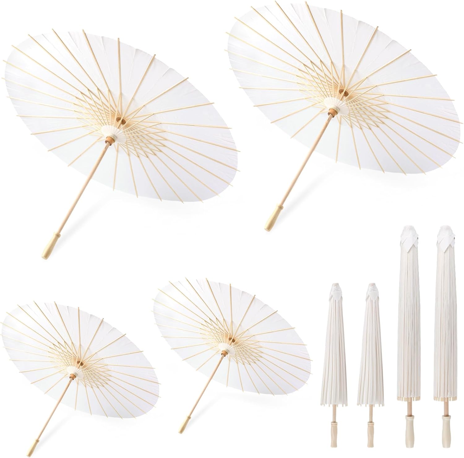 Mototo 8 Pieces 33" & 23.6" White Paper Umbrellas, 2 Sizes Chinese Japanese Parasol White Oil Paper Umbrella for Wedding Bridal Decor, Party, Photo Props, Art Display, DIY Painting & Craft Projects
