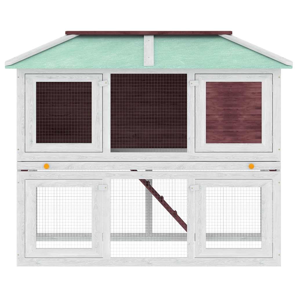 Kaninchenstall 2 Etagen Holz Hasenstall Kleintierstall für draußen mit Rampe und ausziehbarer Wanne Kleintierkäfig für Zwergkaninchen Braun Weiß 130x68x105 cm