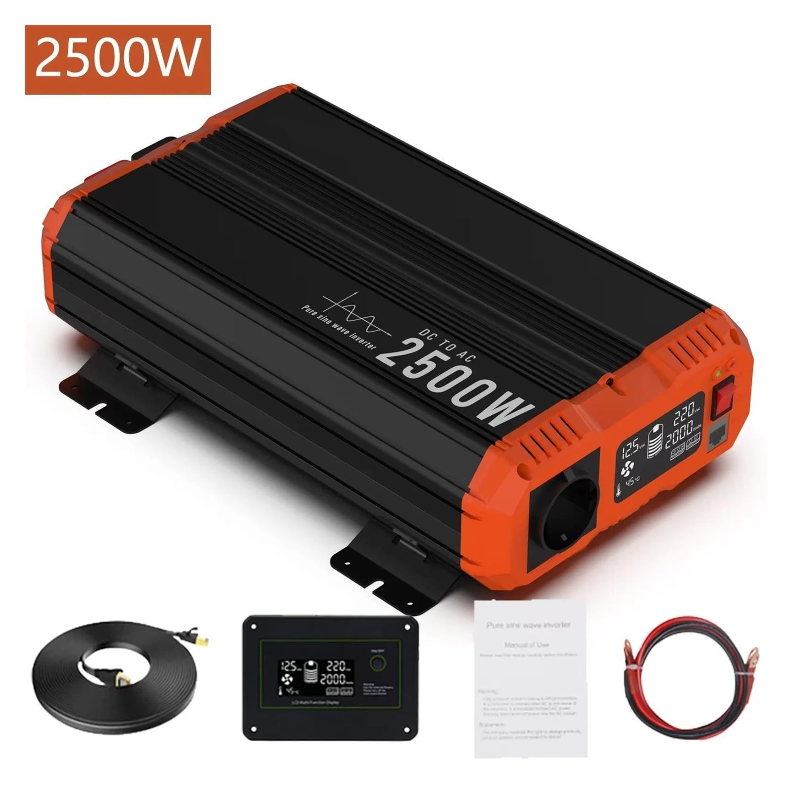 Inversor Onda Sinusoidal Pura 12 V A 220 V 5000 W con Enchufe Europeo Pantalla LCD Control Remoto para Casa Camping Autocaravanas Convertidor(12V,2000W)