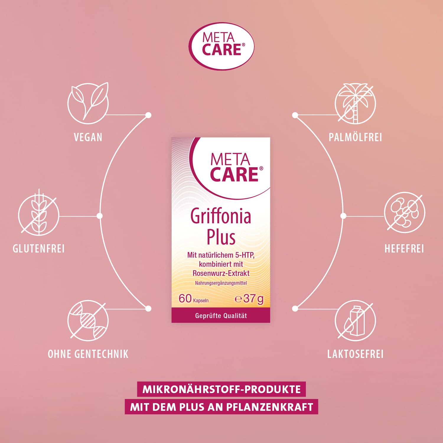 Griffonia Plus | Bewusst kombiniert mit Rosenwurz-Extrakt | 60 Kapseln | VEGAN