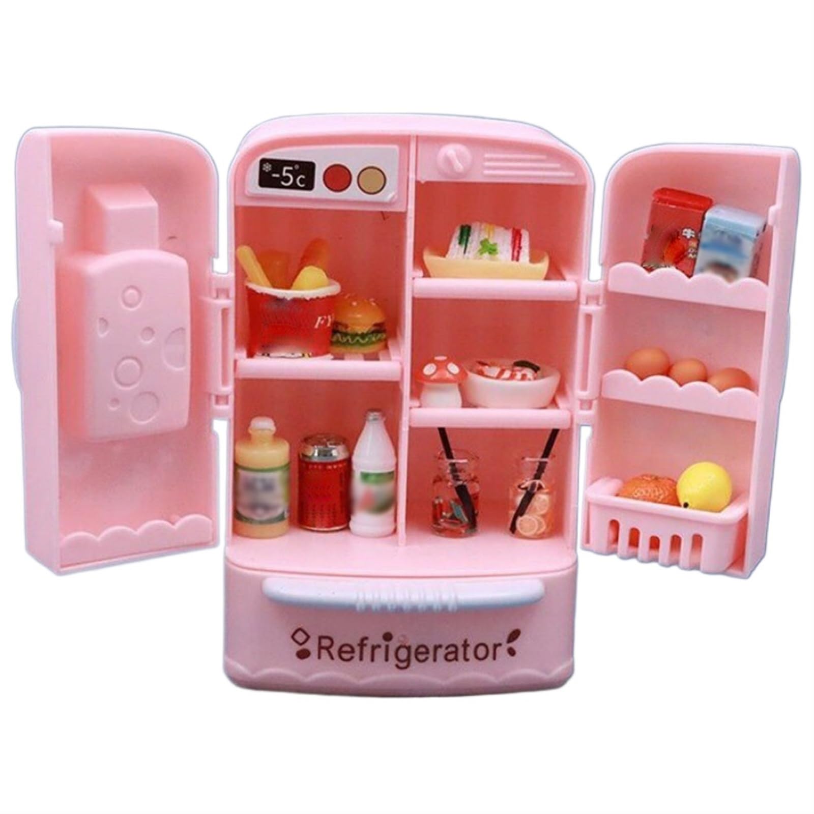 THE WHITE SHOP Refrigerator Mini Fridge Toy with Mini Food Set Dollhouse Kitchen Furniture Food Toys Dollhouse Miniatures Kitchen Decorations Bottles Fruits Desserts for Children