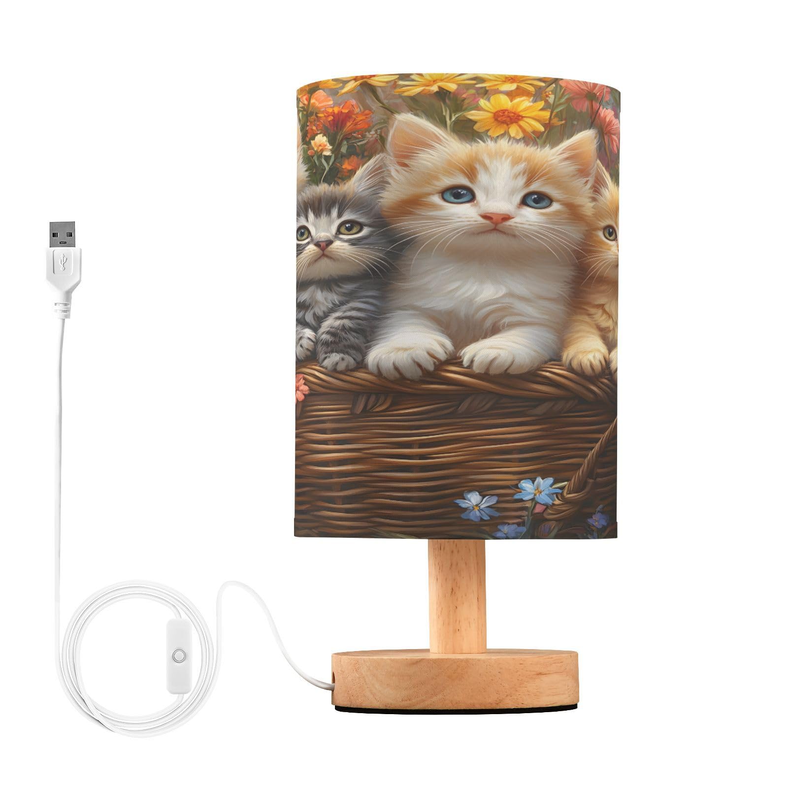 Mnsruu Bedside Table Lamp Funny Many Cat Bedside Lamps LED Light Desk Lamp Fabric Shade Small Lamp for Bedroom Living Room (Bulb Included) — image 1