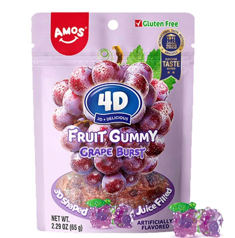 Gummy 4D Fruit Filled Candy Fruit Snacks Pineapple Flavor Soft and Chewy Gluten Free (Grape)