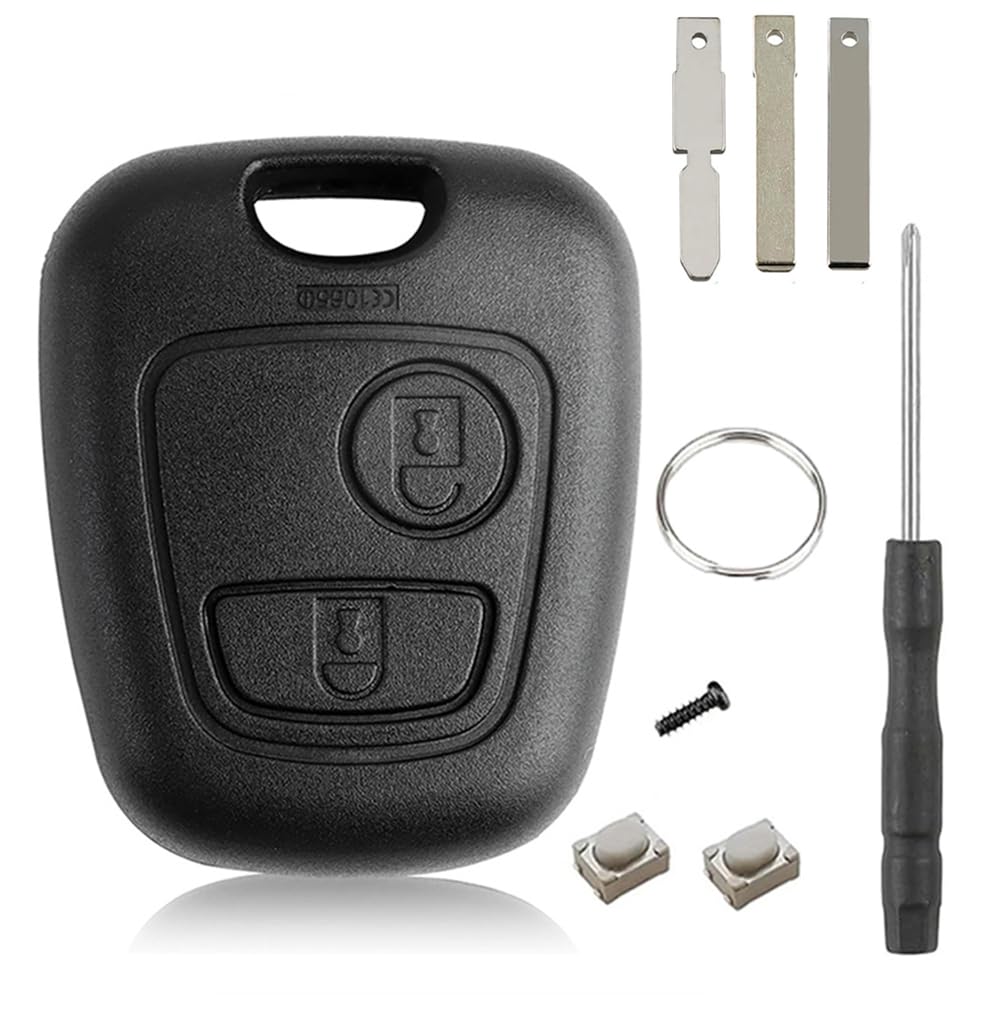 Coque de Clé de Voiture Compatible Peugeot et Citroën - 2 Boutons Noir
