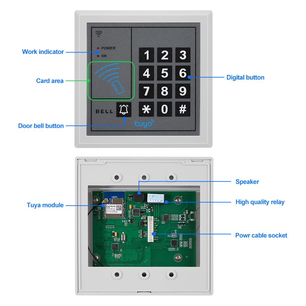 Sistema de control de acceso RFID completo para puerta WiFi Tuya Access Controller Teclado 12VDC Brop Perno eléctrico Bloqueo 12VDC Alimentación y Salida Botón 10pcs 125KHz RFID Teclado