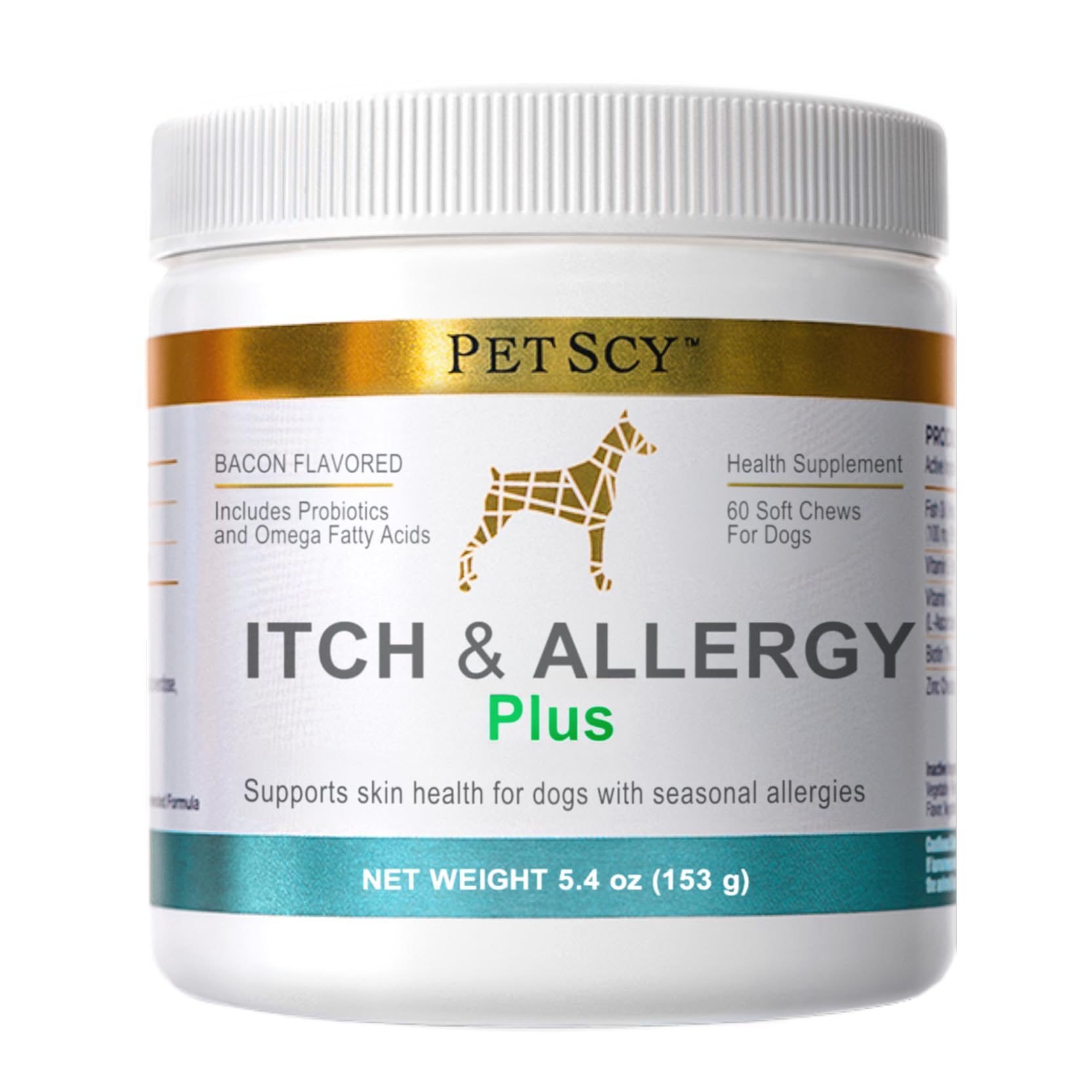 PetScy Itch & Allergy Plus Chews for Dogs Itchy Skin, Ears & Paws | Probiotics, Moringa & Turmeric | Dog Allergy Relief for Skin Redness, Hair Loss