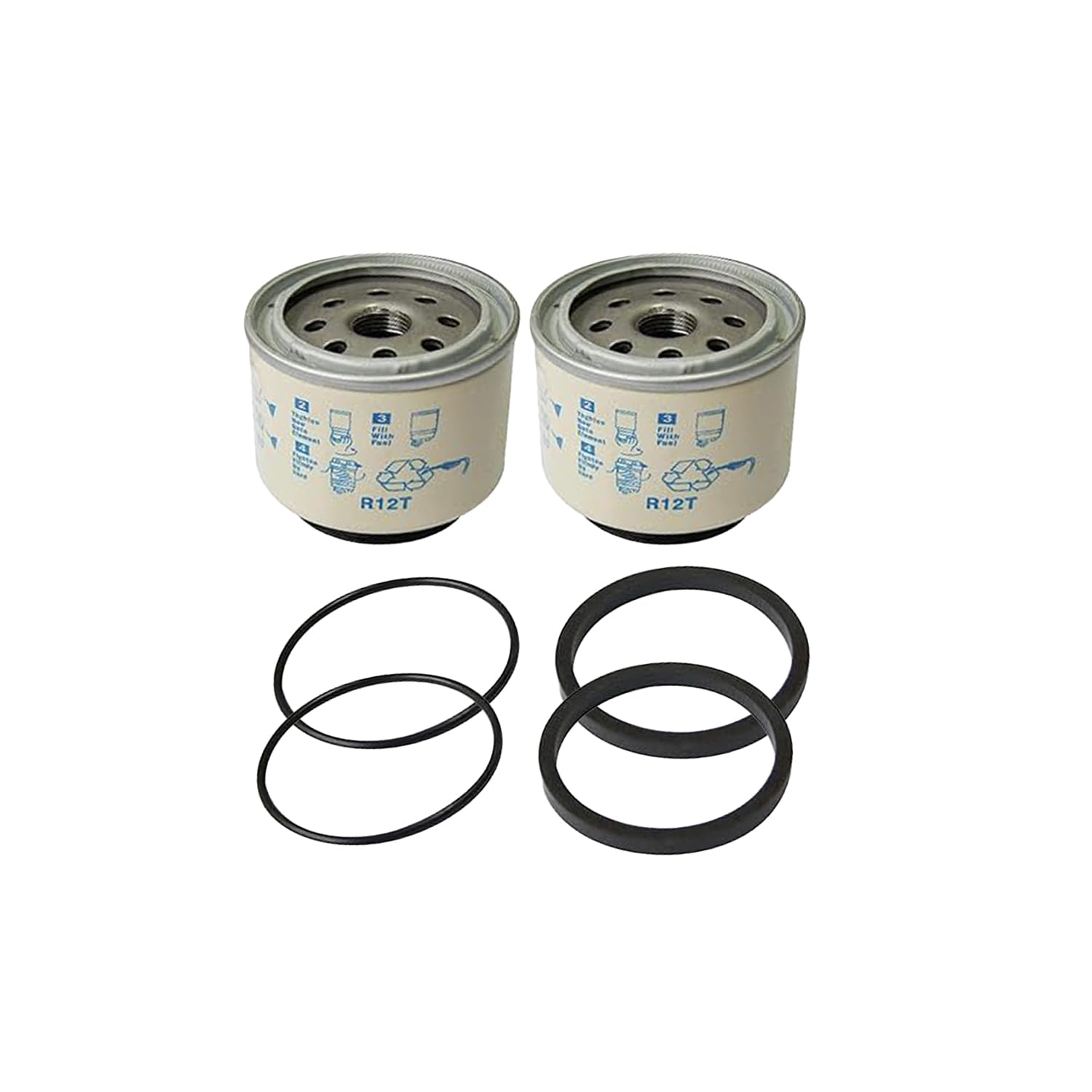 KATSU Filter Element Filter Replacement 2 Pack for R12T Fuel Filter Water Separator Trap Assy, for Diesel Engines Marine Speedboat Trucks Tractors Electric Generators