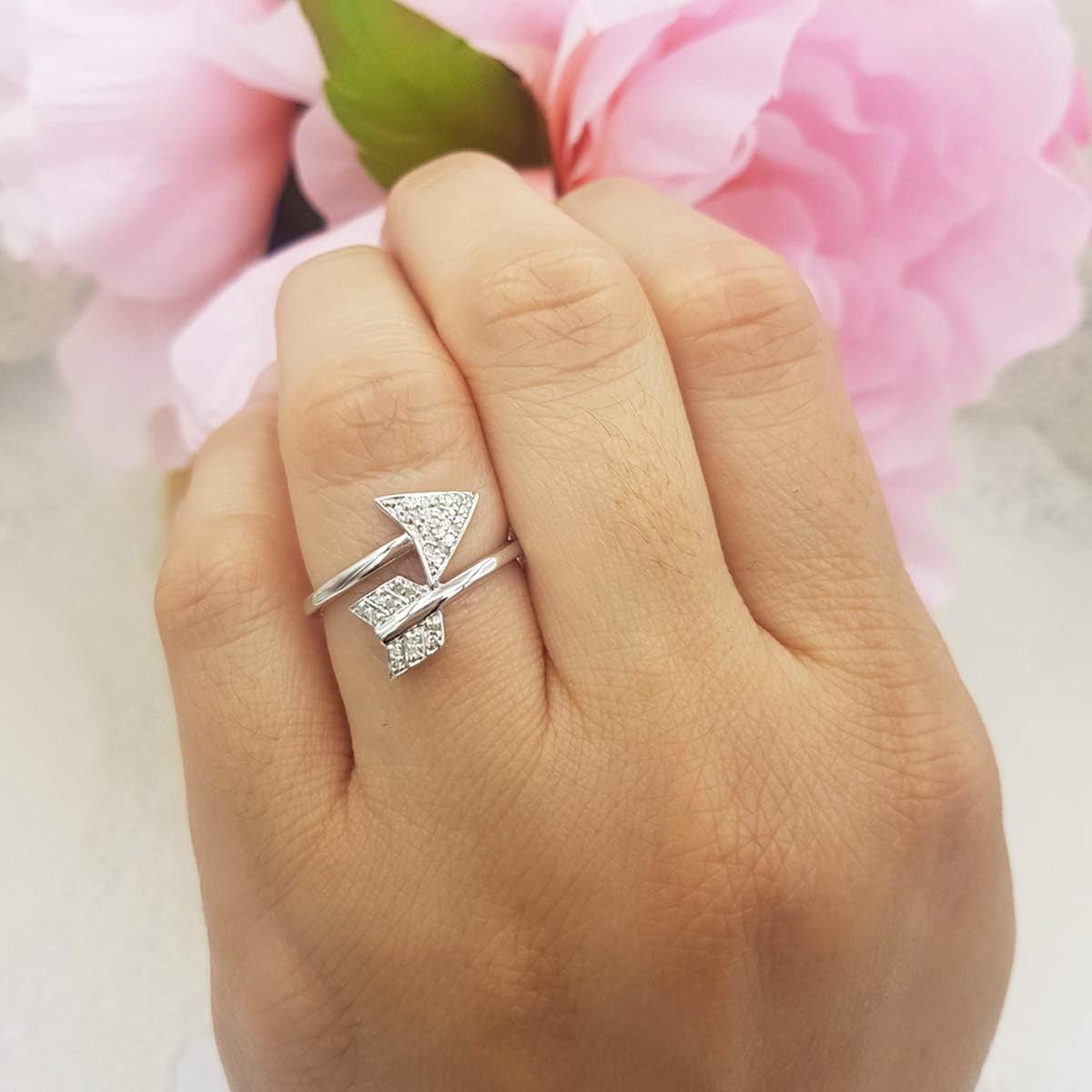 Dazzlingrock Collection 0.13 Ctw Round White Natural Diamond Bridal Vintage Right Hand Arrow Ring, Sterling Silver