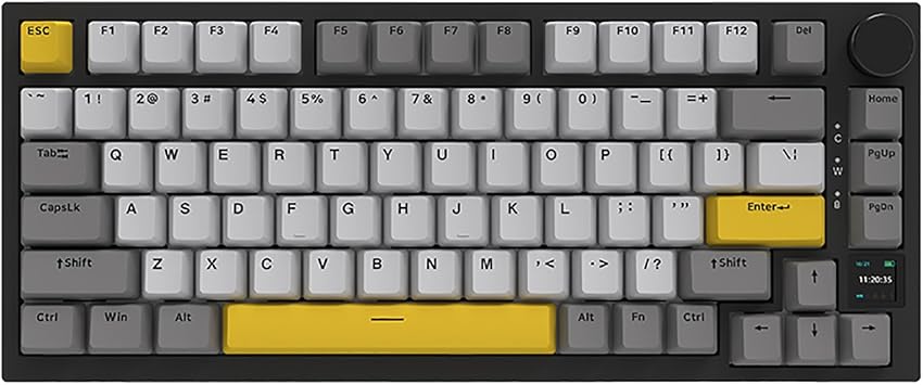 AJAZZ AK820 Pro 75% Gasket RGB Wireless Mechanical Keyboard with TFT Screen, Volume knob, Bluetooth/2.4G/Wired 3-Modes, Compact 82 Hot-Swap Keys, Tricolor PBT Keycap, 4000 mAh Gray&Yellow 3-Modes