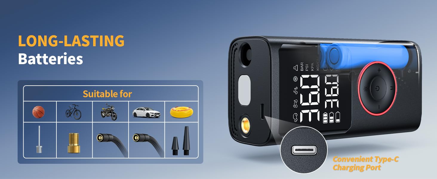 Inflador de neumáticos inteligente 3 en 1, compresor de aire portátil, bomba de aire de neumáticos de coche de 150 PSI con medidor de presión digital, luz LED, para coche, motocicleta, neumático de