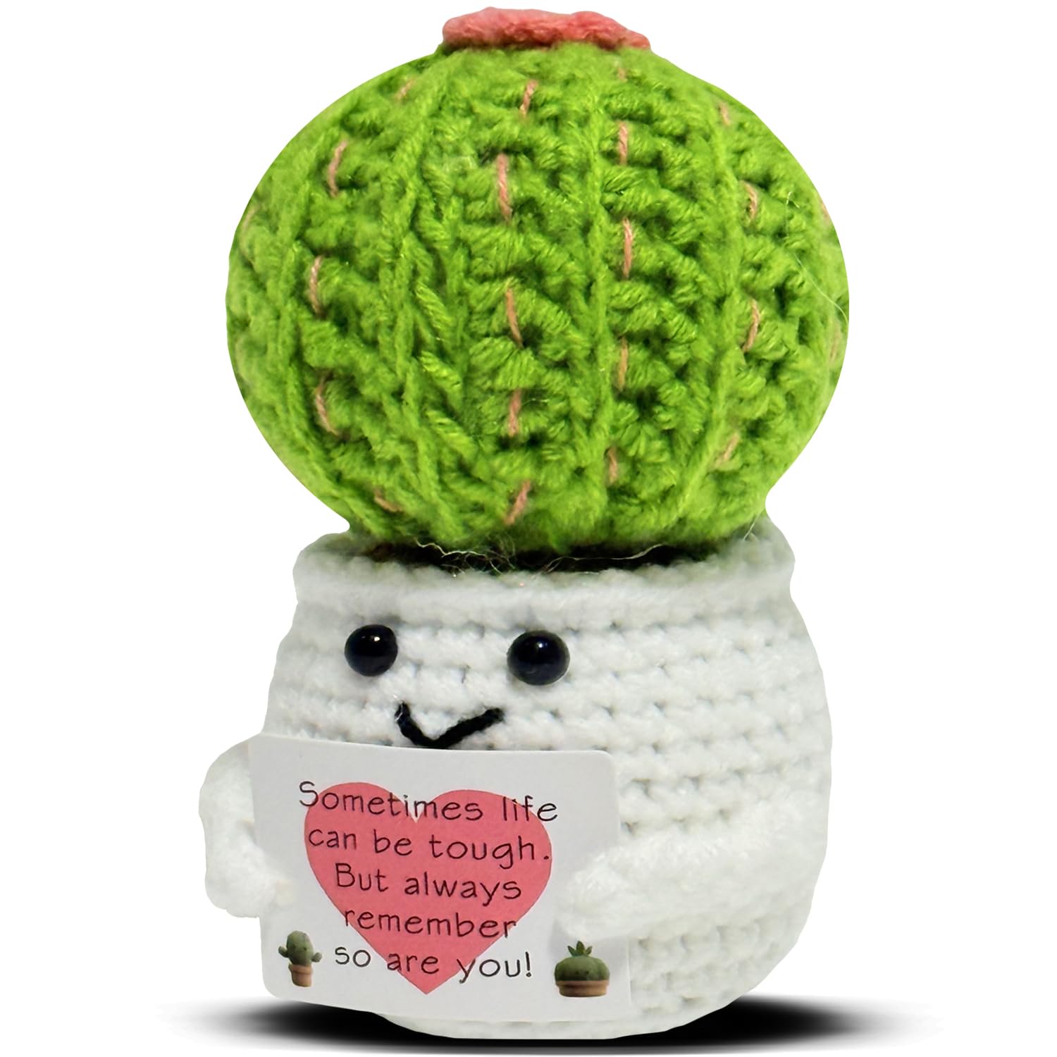 VKYN Funny Cactus Decor Positive Crochet Gifts, Encouragement Gifts for Women Friends Besties with Positive Card Home Room Office Desktop Decor