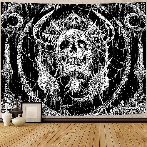 Lifeella Skull Tapestry, Gothic Horror Moon Skeleton Mystic Dark Tapestries for Bedroom Grunge Wall Hanging Black and White 36 x 48 inch