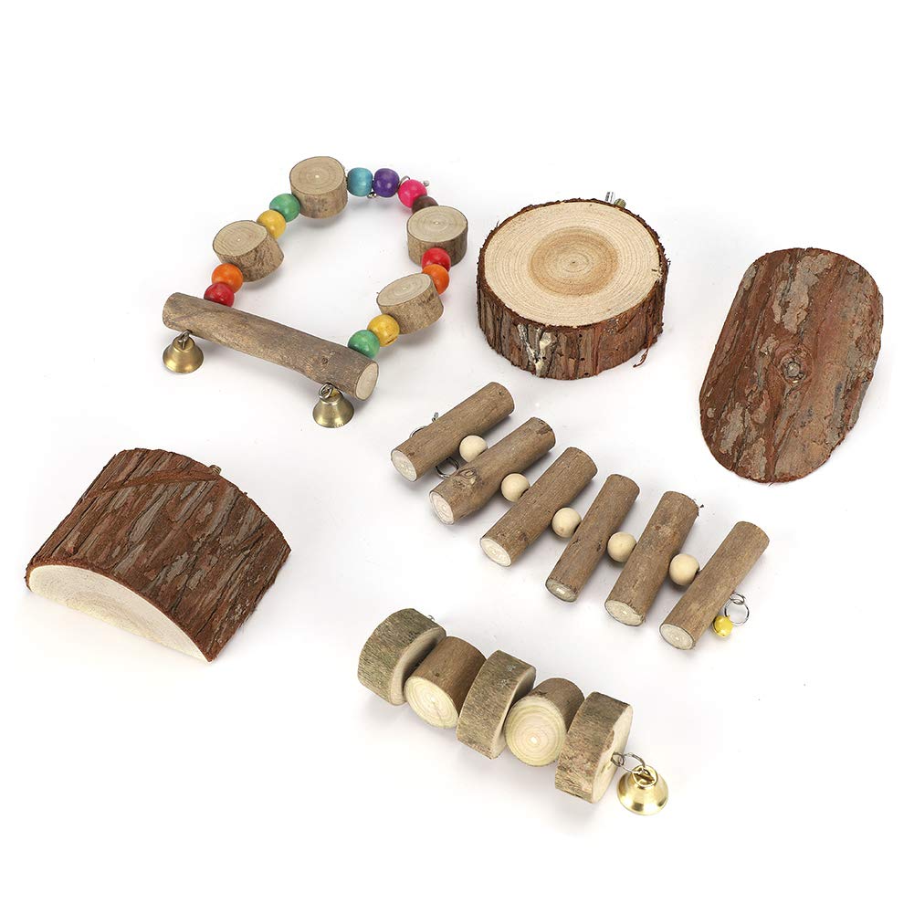 Holzspielzeug-Set für kleine Haustiere, Sicherheitsschaukel, Beißschnur, Sprungplattform, langlebig, umweltfreundlich, Spaß beim Spielen für Hamsterkäfig-Zubehör, Naturholz,