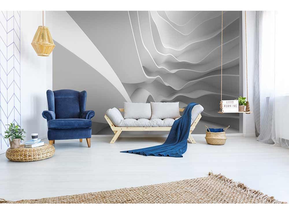 Dimex MS-5-0295 Futuristic Wave Wall Mural, White & Off-White
