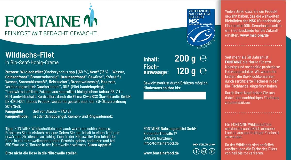 Fontaine - Wildlachs-Filets Bundle - 2 Sorten (je 3 Dosen) - 6er Pack - Premium Lachsfilets in Bio-Senf-Honig oder Tomaten-Basilikum-Creme, aus 100% nachhaltiger Fischerei