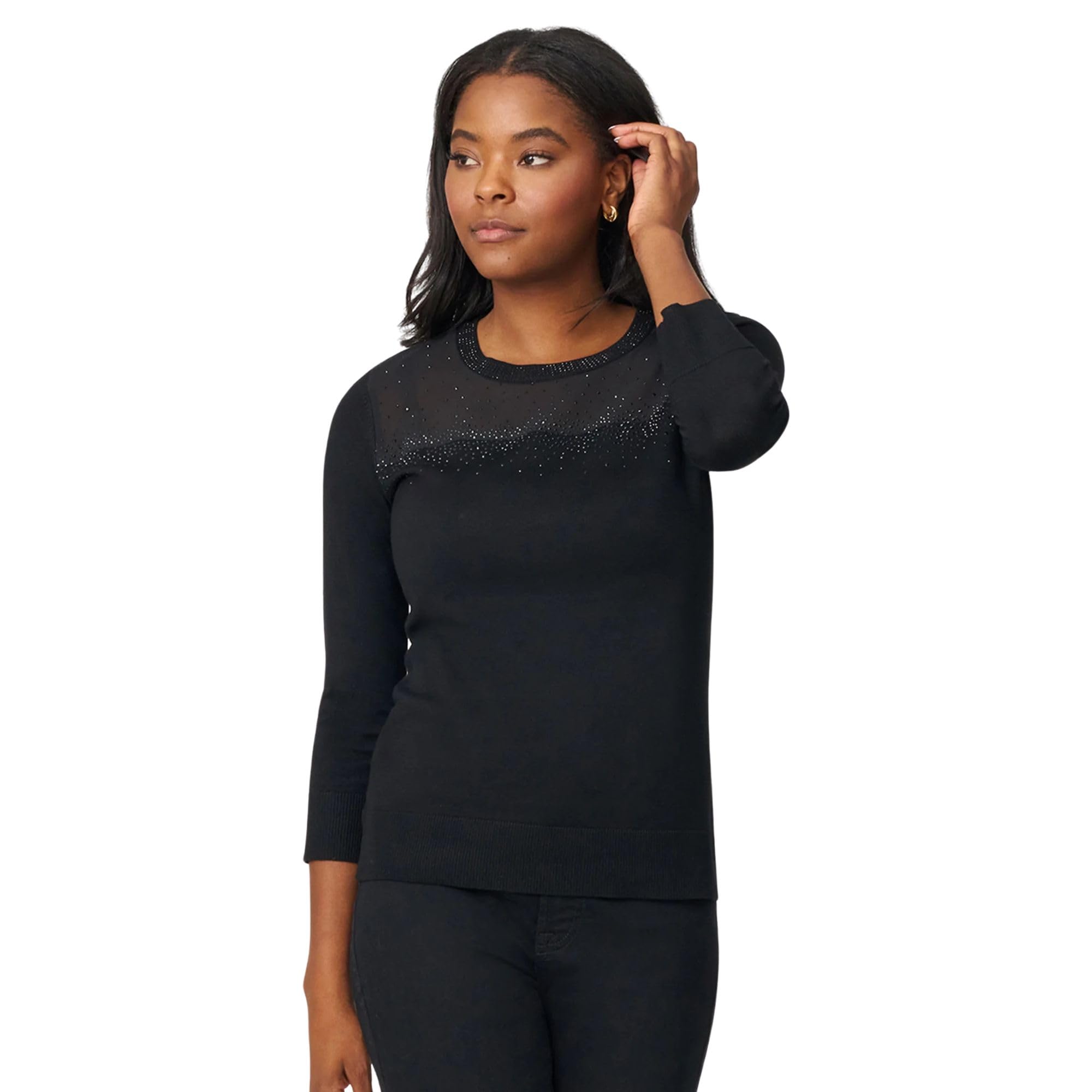 Cable Gauge Illusion Yoke Sweater with Sparkle Accents