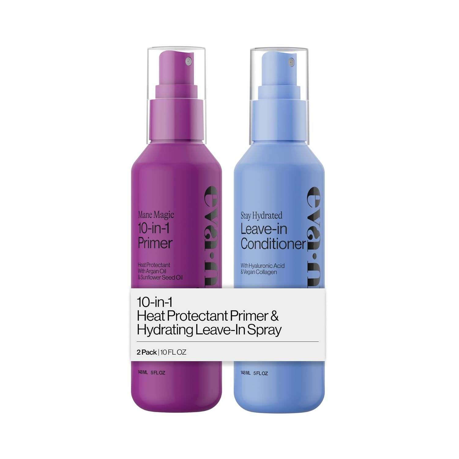 Eva NYC Prime and Hydrate Gift Set - Mane Magic 10-in-1 Heat Protectant Spray + Hydrating Leave-In Conditioner Spray - Formulated with Argan Oil, Hyaluronic Acid + Vegan Collagen - 10 fl oz - 2 Pack