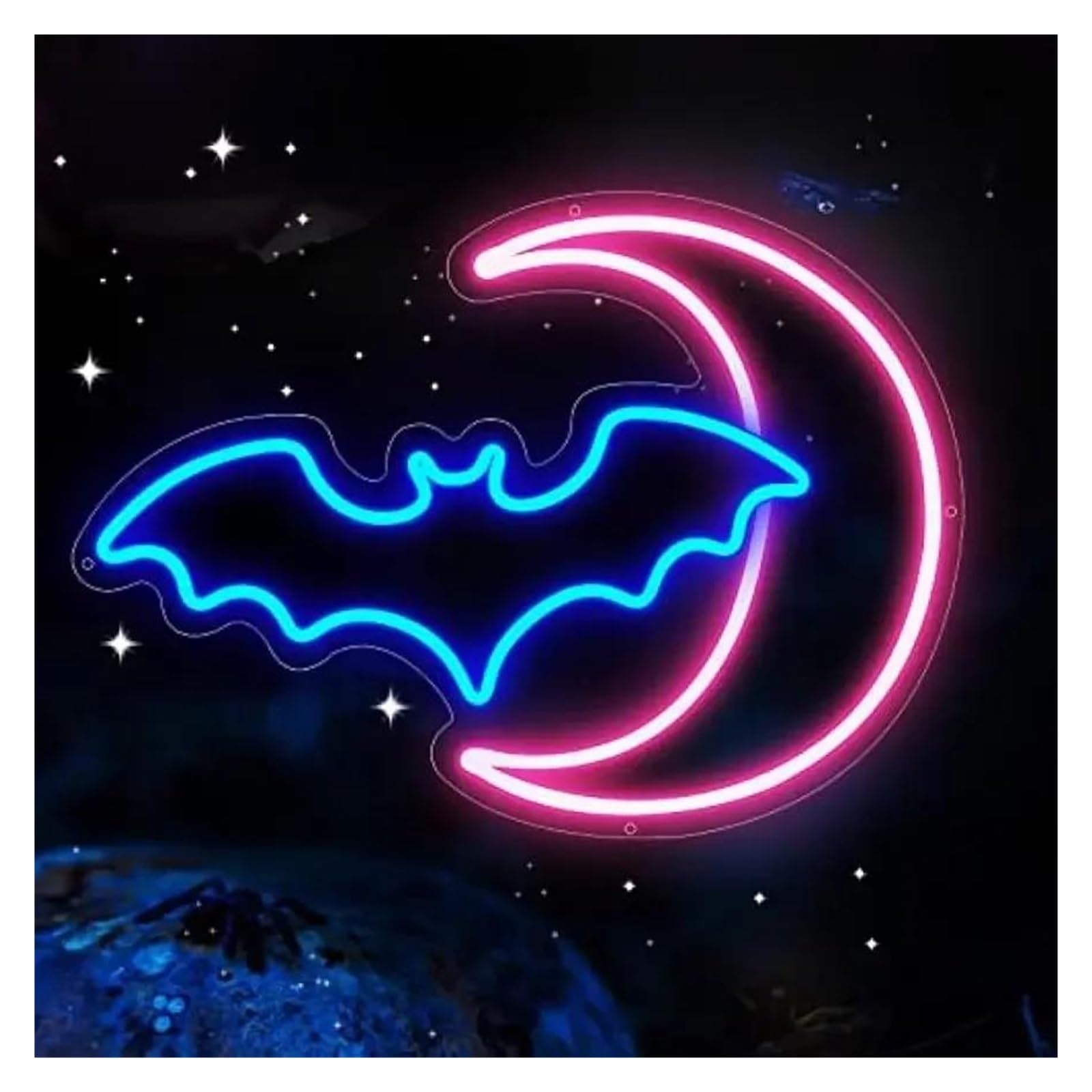 LEMST Signs Lamp Bat and Moon Neon Sign Light for Party Kids Room Living Room Home Wall Decor Dimmable USB Powered 40cmx29cm