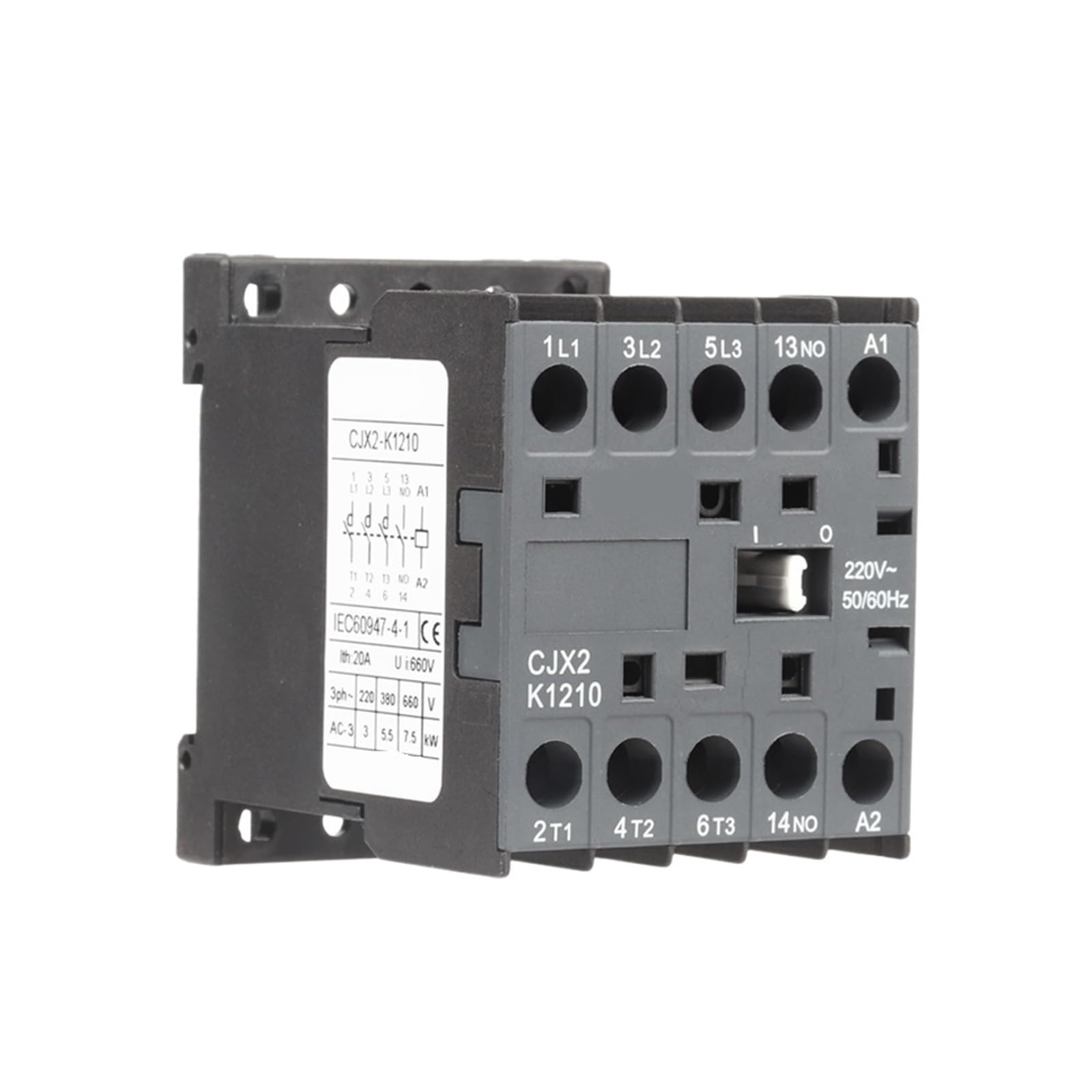 CJX2-K AC stycznik na szynę DIN 3-biegunowy główny 1 NA/3 NC napięcie cewki 220 V 50/60 Hz 6 A 9 A 12 A (CJX2-K-0610)