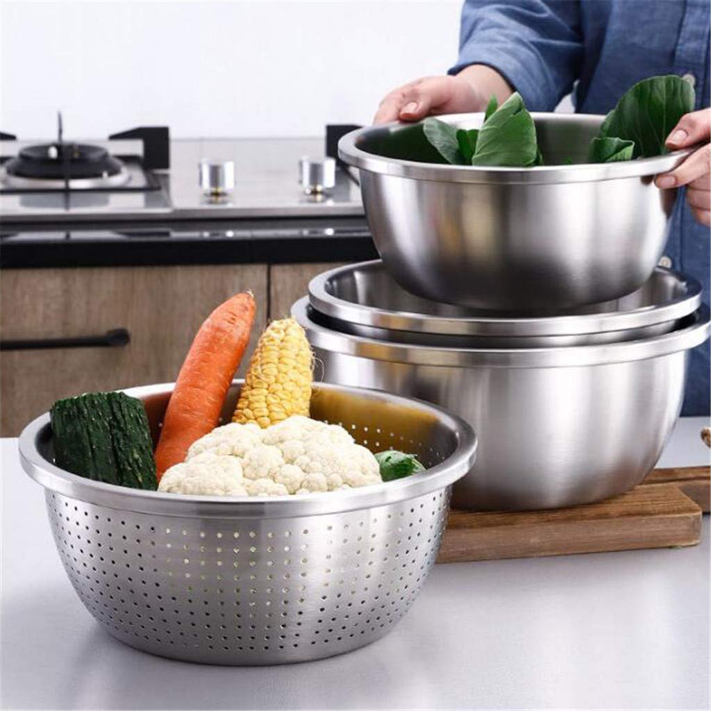 Vajilla Cuencos para Mezclar, Juego de 3 Ensaladeras de Acero Inoxidable, Cuencos Anidados de Metal para Cocina para Mezclar, Batir y Almacenar Alimentos - sin Tapa26cm-