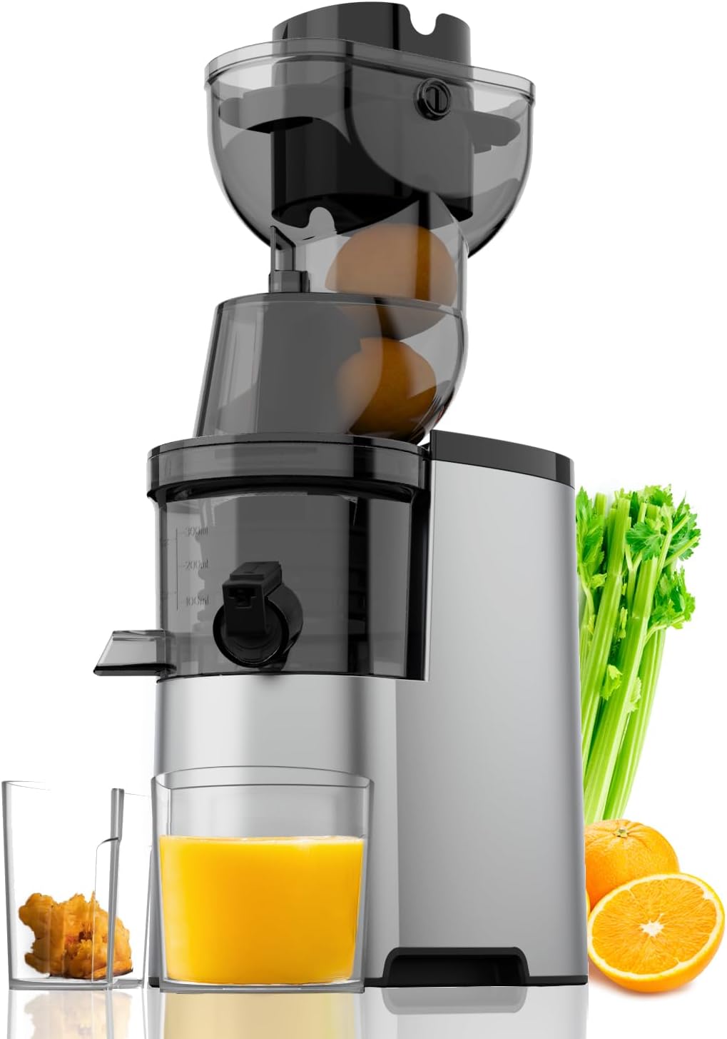 Cold Press Juicer Machines, 3.54-inch(88mm) Powerful Juicer Machine with 300w Quiet Motor, Electric Masticating Juicers for Whole Vegetables & Fruits, Easy to Clean with Brush