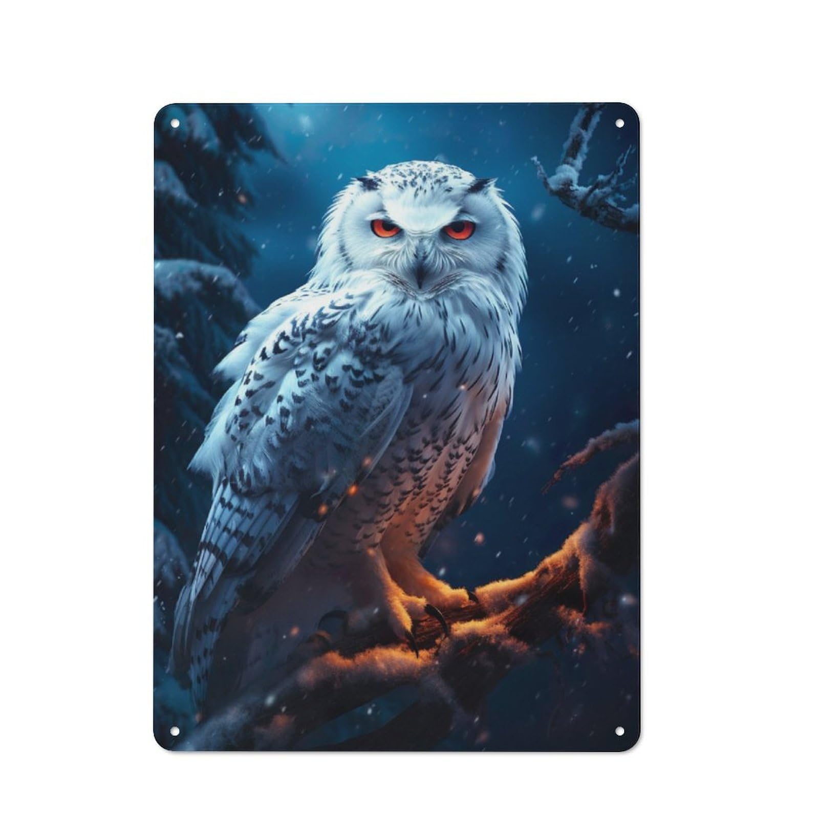 Junmoney Epic Snowy Snow Owl Rustic Metal Plaque 40X30cm For Studio Or Craft Room, Housewarming Present For People Styling Studio And Craft Room