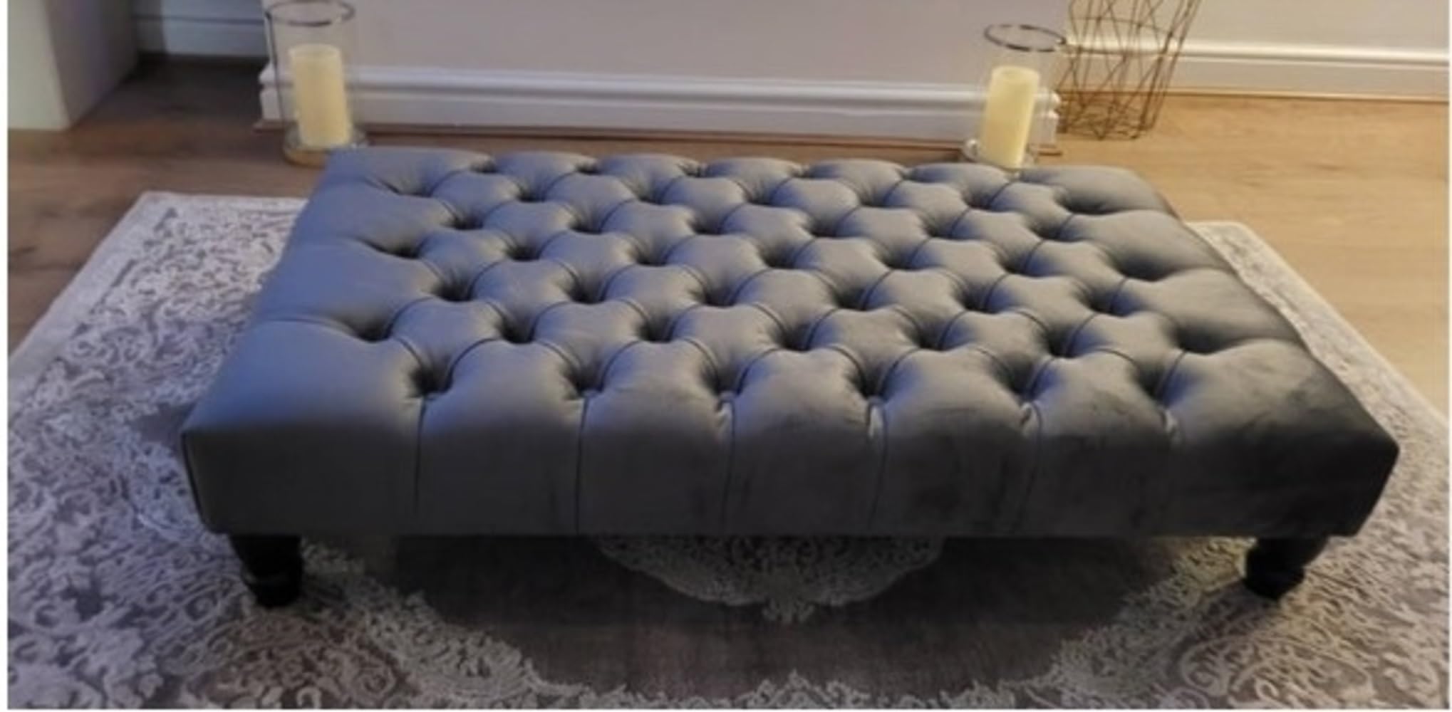 mm08enn Classic Chesterfield Footstool Coffee Table 36"x26" with Black Feet and Choice of Fabric (Mustard Plush Fabric)