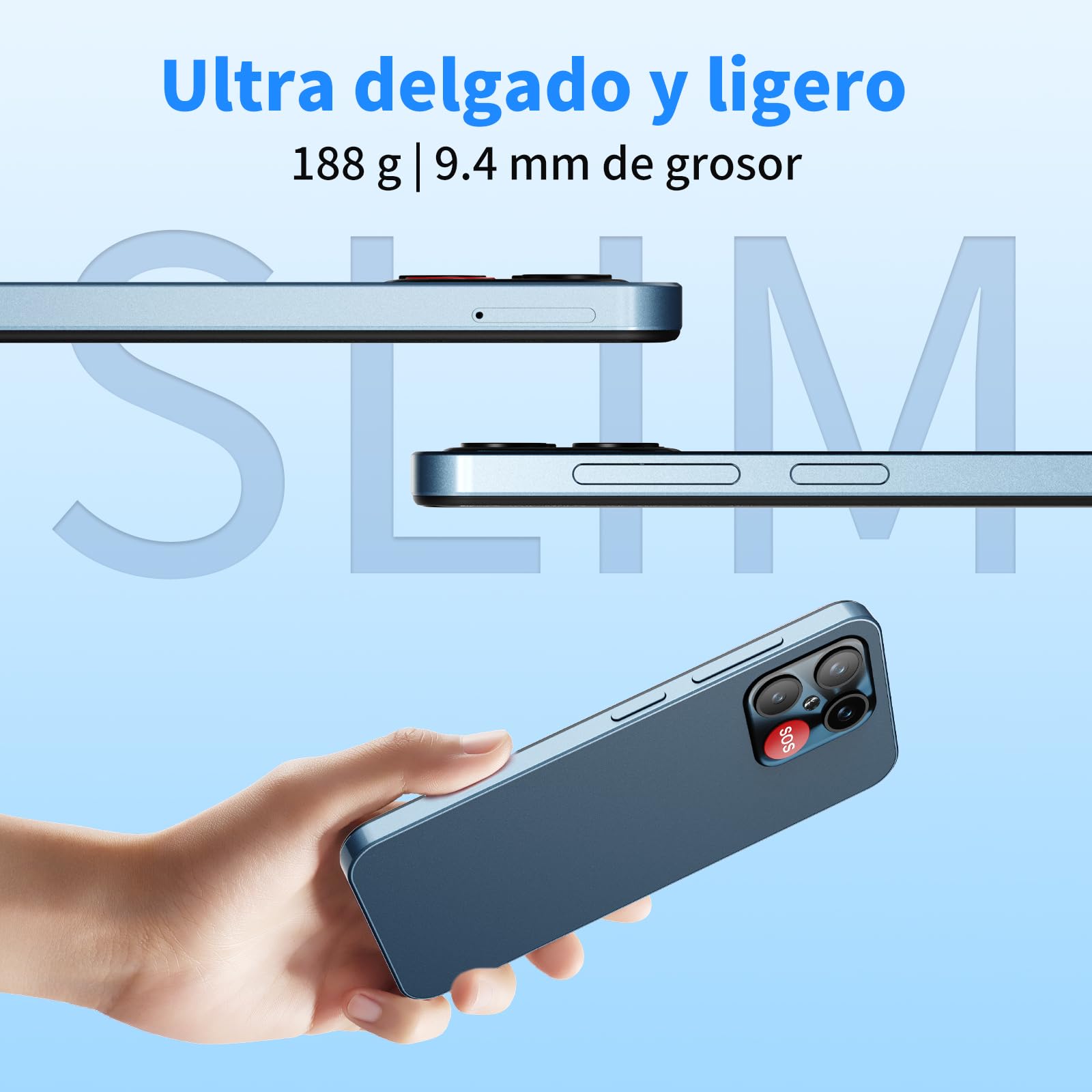 uleway Teléfono Móvil para Personas Mayores 4G, Iconos Extragrandes, Azul | Modo Senior, Doble SIM, GPS, 4+64 GB, Android 15, Pantalla HD de 6,6", Batería 4000 mAh con Base, Botón SOS