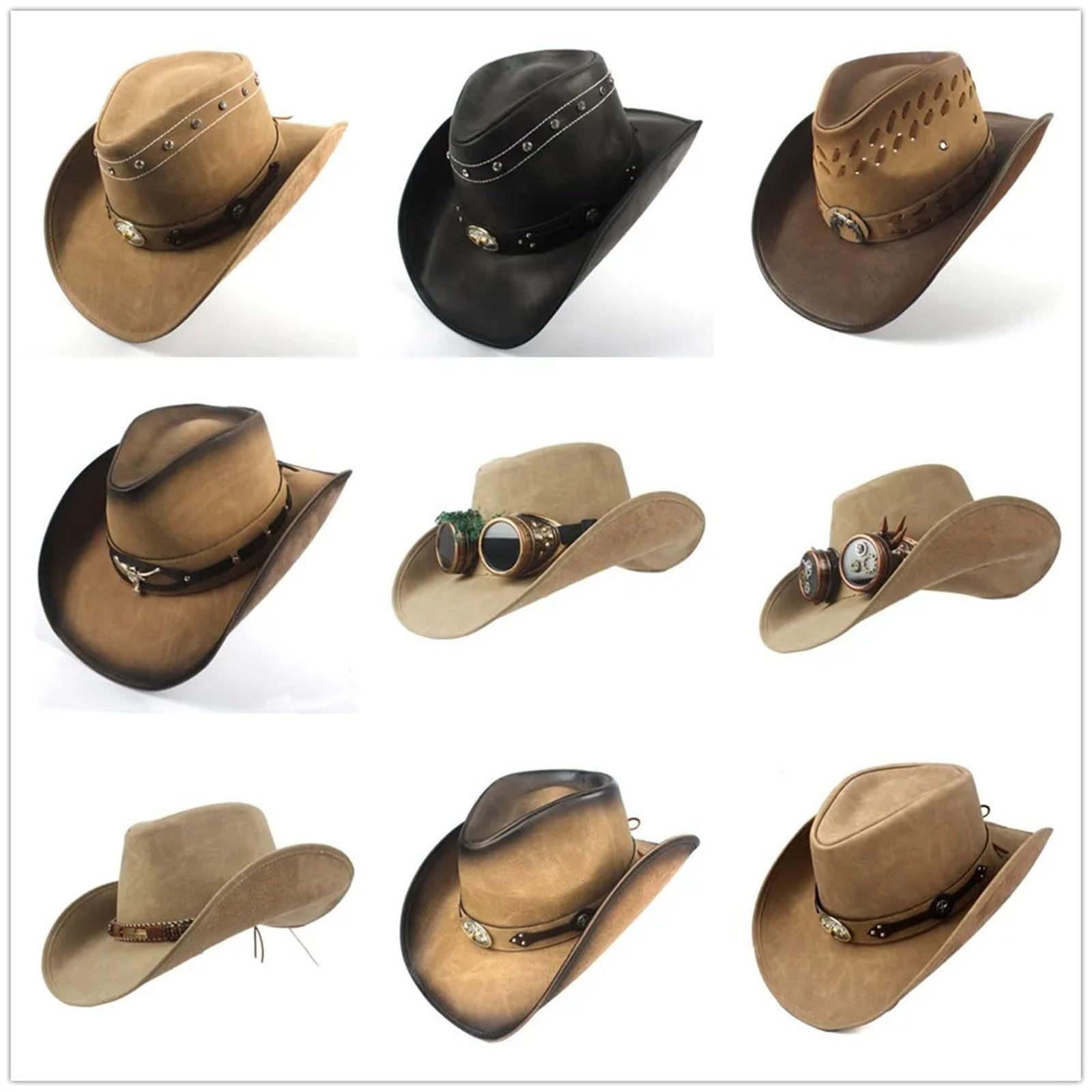 Sombrero Vaquero Hombre Sombrero de Vaquero Occidental Cuero for Hombre, Gorras Jazz for Caballero, Talla 58-59CM