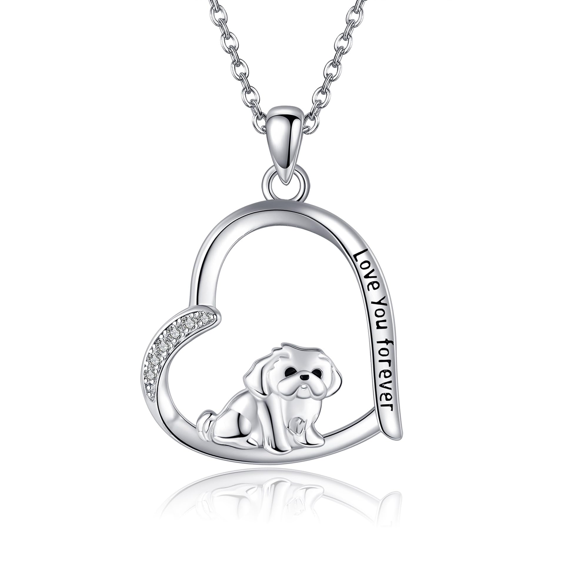 Animal Necklace 925 Sterling Silver Shih Tzu/Hedgehog/Monkey/Cat/Red Panda/Sloth/Koala/Yorkie Heart Pendant Necklace Animal Jewelry Birthday Gifts for Women