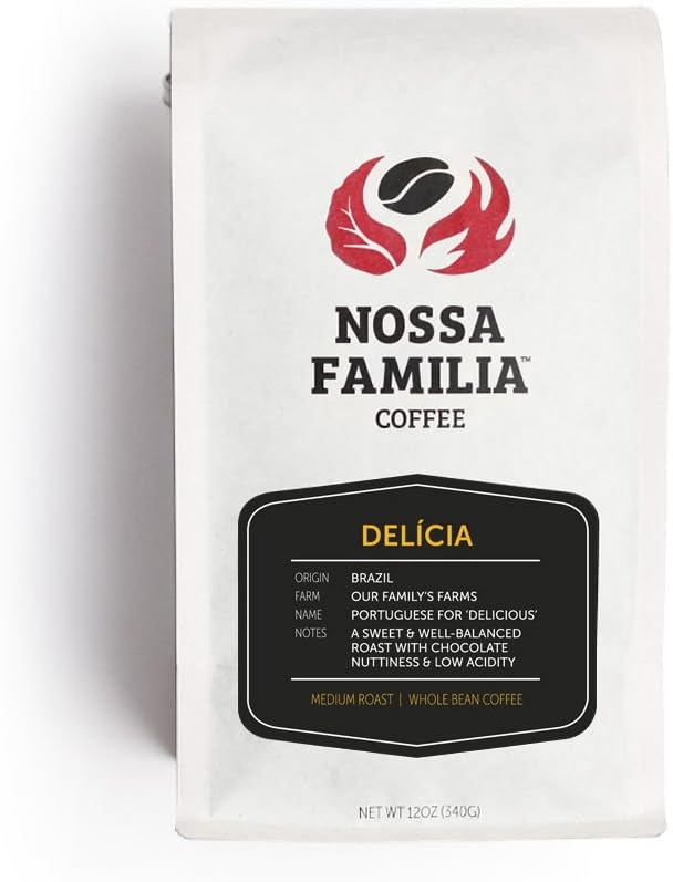 Italian Coffee - Medium-Dark Roast Low Acid - Fair Trade Whole Coffee Bean- Smooth Balanced and Low Bitterness - Roasted Whole Coffee- Sourced from Small Peruvian Farms - Delicia 12oz