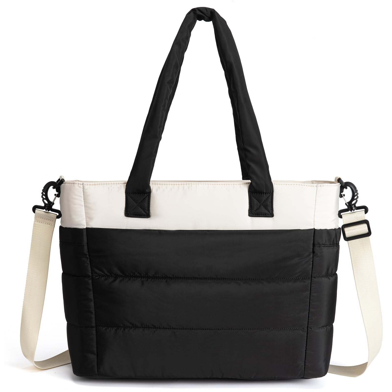 Puffer Tote Damen Große Arbeits Tasche, 15,6 Zoll Laptop Schultertasche mit abnehmbarem Schultergurt, Leichte Wattierte Handtasche Mehrfachfächer für Büro Alltag Reise