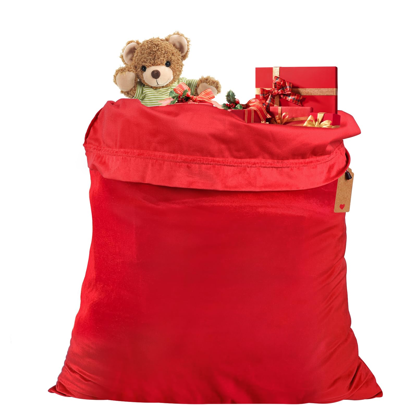 JOINDOChristmas Santa Sack 28x32 inch, Velvet Cloth Gift Bag with Drawstring, Large Reusable Gift Bag with Name Tag