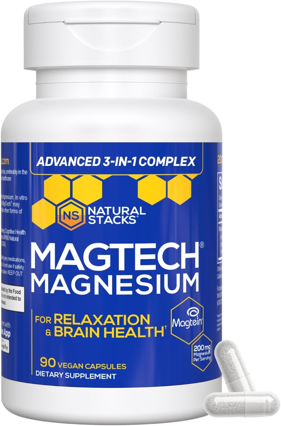 MagTech Magnesium Complex for Women & Men - 3 Forms of Magnesium: Glycinate, Magtein L-Threonate & Taurate - 200mg Chelated Complex - Support for Relaxation & Brain Health - 90 Glycinate Capsules